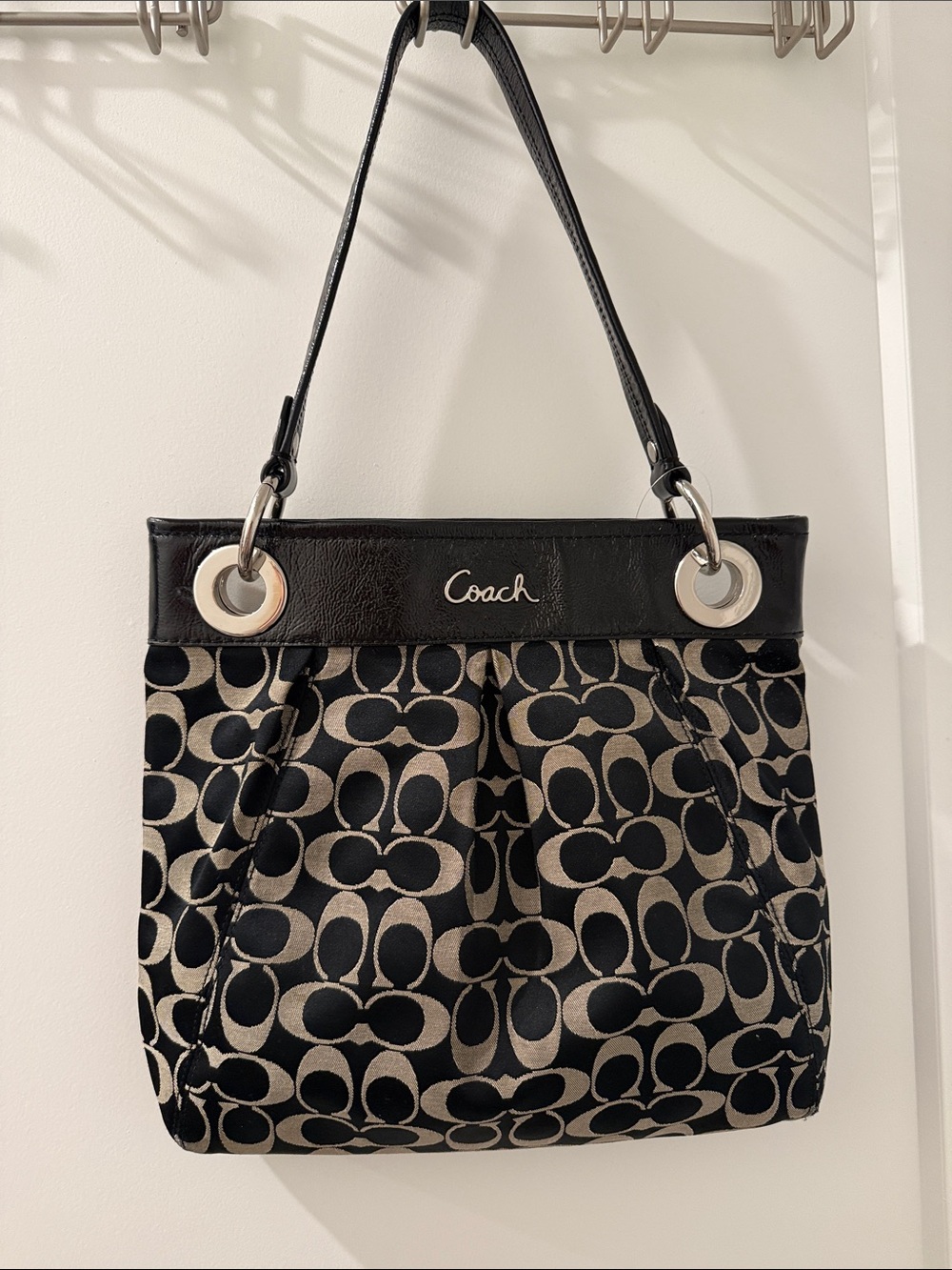Coach Black & Beige Signature Ashley Shoulder Bag